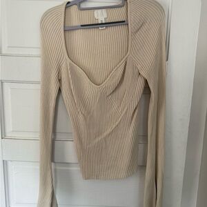 H&M Cream Ribbed Long Sleeve Bodysuit